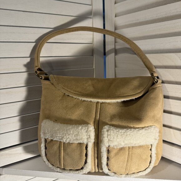 GAP Handbags - GAP Tan Shearling Suede Shoulder Bag – Soft Furry Winter Purse
